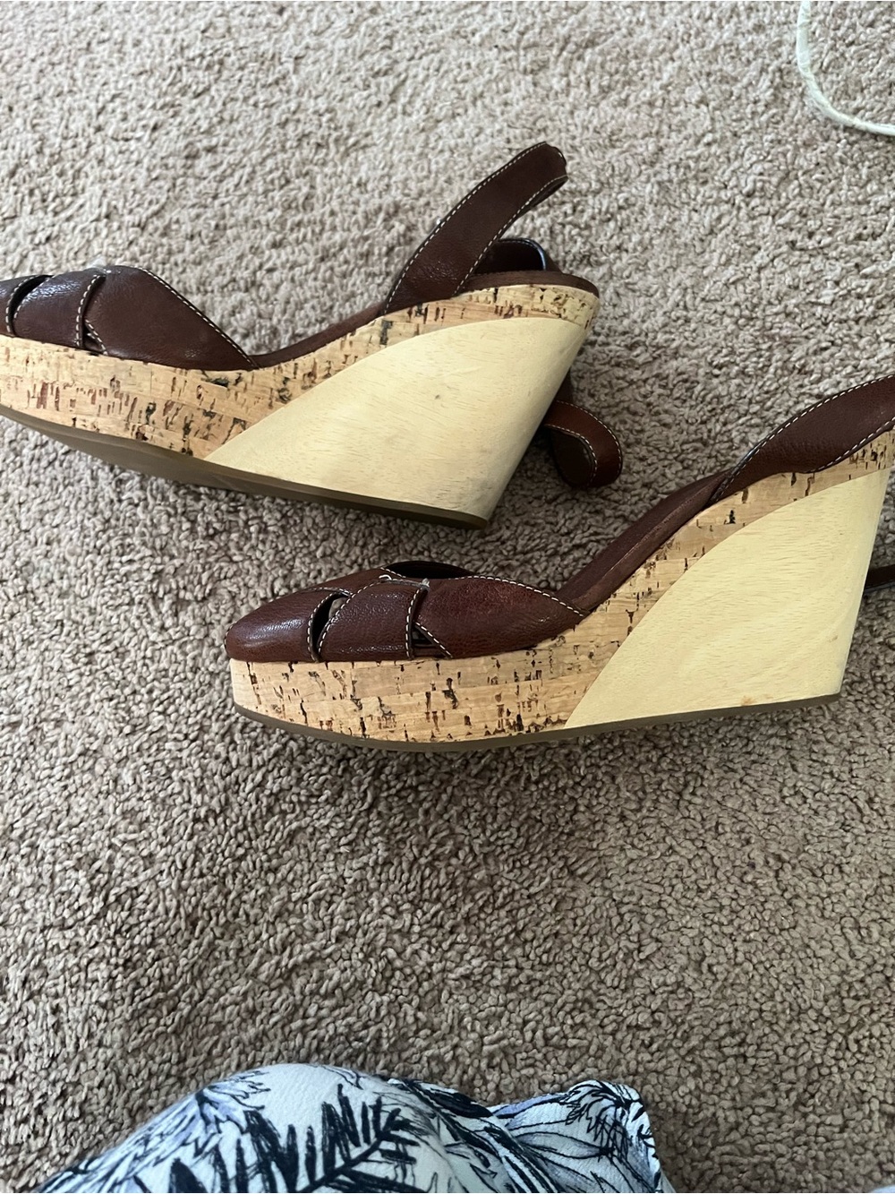 Jil Sander Brown Cork & Wood Wedge Sandals